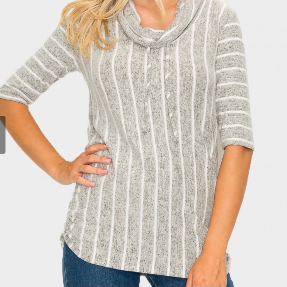 Coin 1804 cozy vertical stripe cowl neck top med